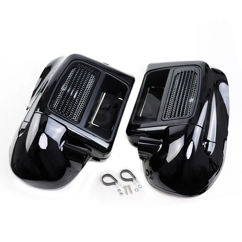 melhor Motocicleta Gloss Preto Inferior Ventilado Perna Carenagem Caixa De Luva Para Harley água-de Refrigeração Touring Road King Electra Street Glide 2014-up