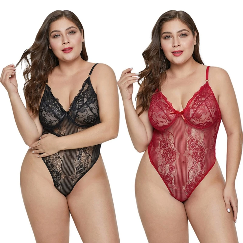 

Women Plus Size Pajamas Lace Nightgown Sexy Sleepwear Hollow-carved Lingerie XX9D