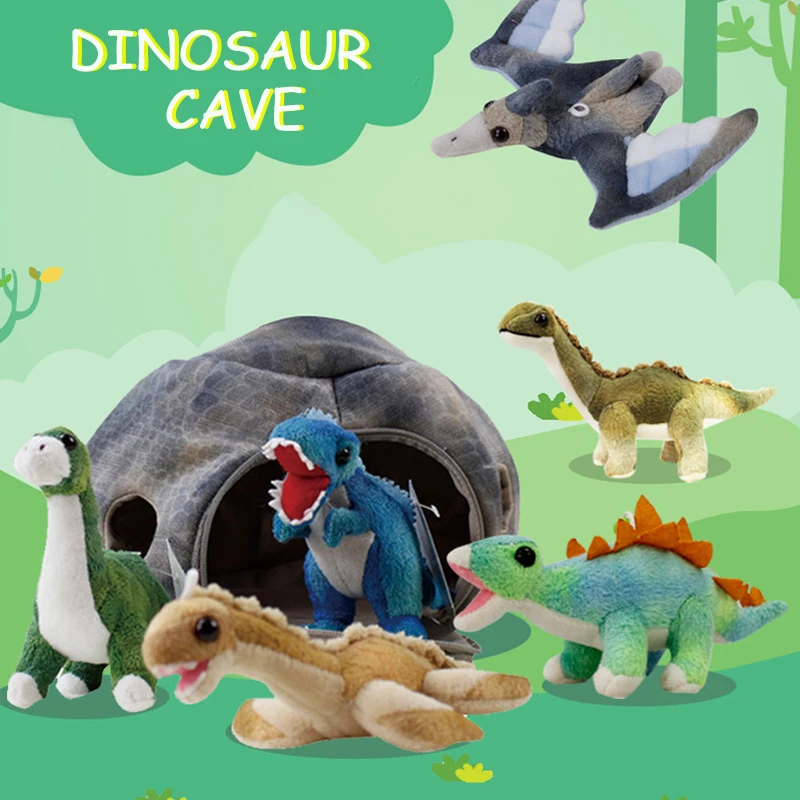 

Dinosaur Plush Toys Set Pterosauria Tyrannosaurus House Cave Animals Stuffed Dolls Cartoon Anime For Children Kids Birthday Gift