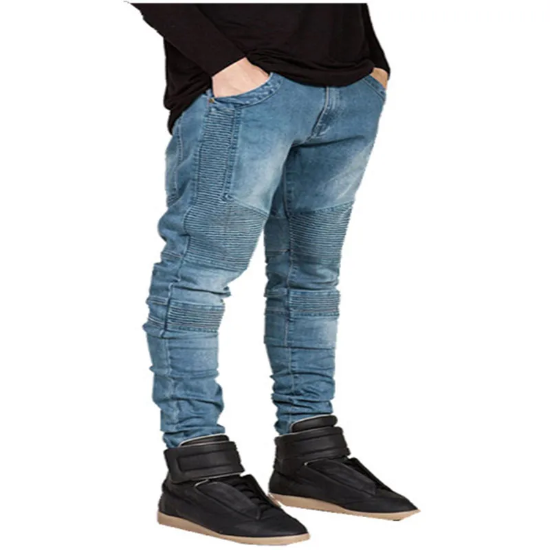 

Wimilous popular logo locomotive foot gentleman personality ruffle Skinny pants micro elastic JEANS trousers