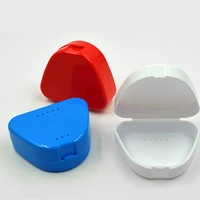 plastic dental retainer false tooth storage box denture care case mouthguard container holder red white denture case organizer