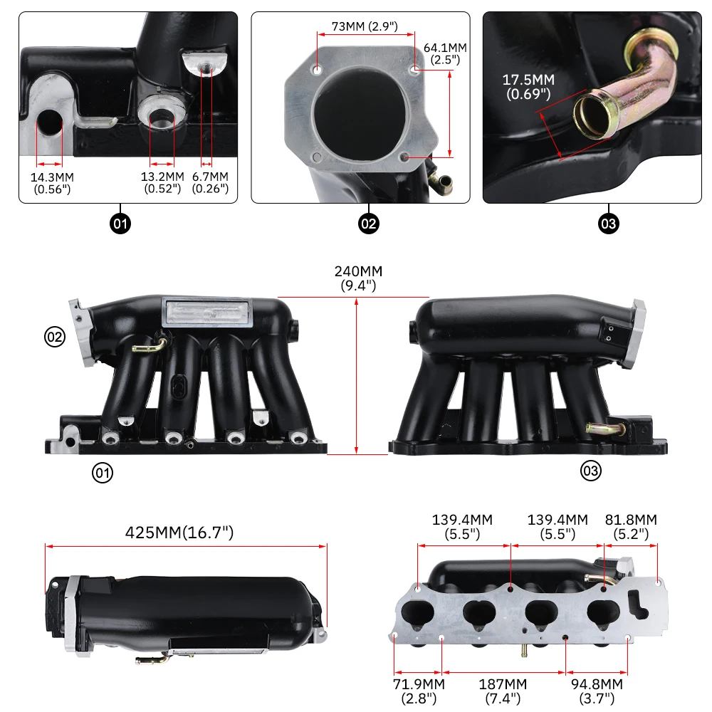 WLR алюминиевый впускной коллектор для 06 11 Honda Civic 04 08 Acura TSX K24A2 K20Z3 серебристо черный