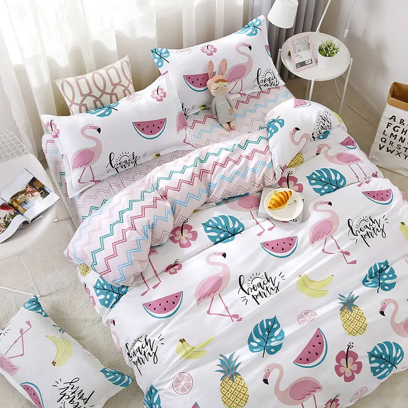 

Комплект постельного белья с изображением фламинго, пододеяльник, наволочка, простыня, домашний текстиль, трикотажный, для студенческого о...