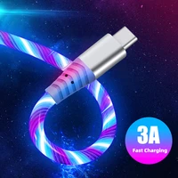 1m usb phone glowing charging cable flow light cord led wire for micro usb type c fast charger for huawei xiaomi sumsung