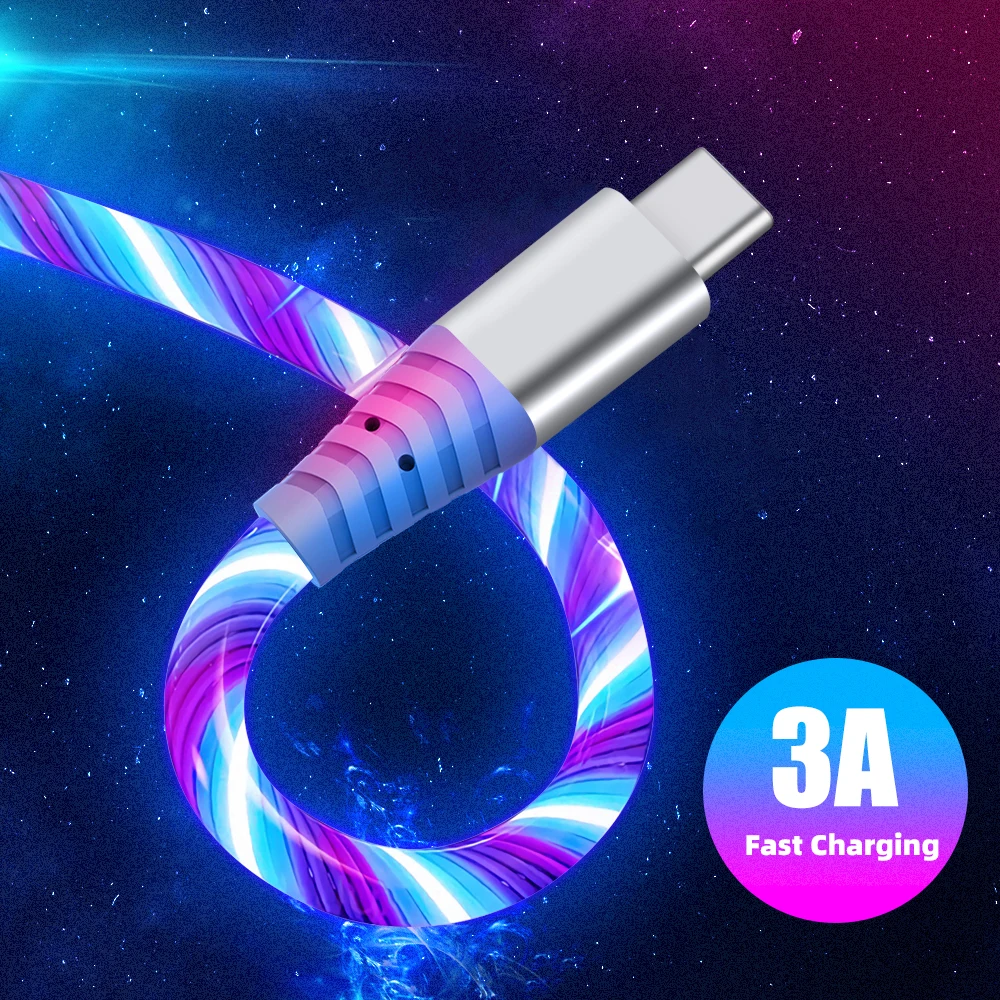 Микро USB кабель 3A световой освещение Type C для быстрой зарядки Samsung Xiaomi зарядное устройство передачи данных