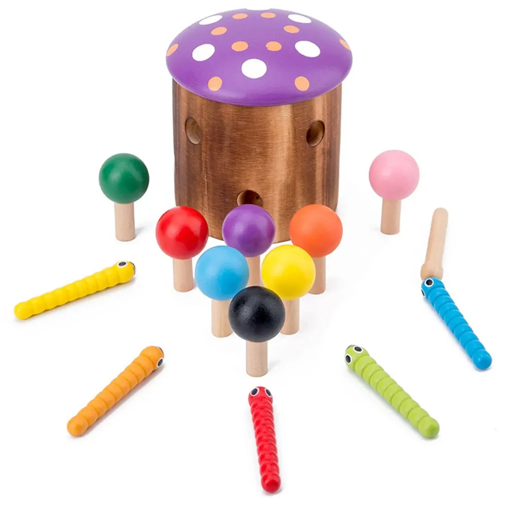 

Wooden Mushroom Insect Catching Game Hand-Eye Coordination Concentration Training Educational Toy Children