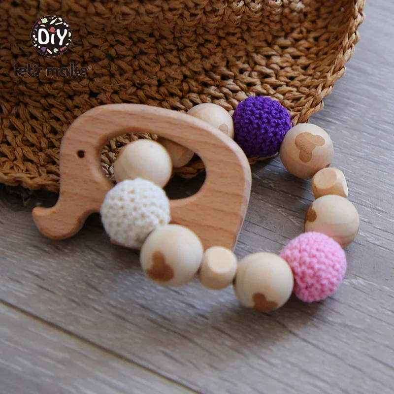 Браслеты погремушки Let's Make из бука с бусинами и ежиком сенсорные детские для игр