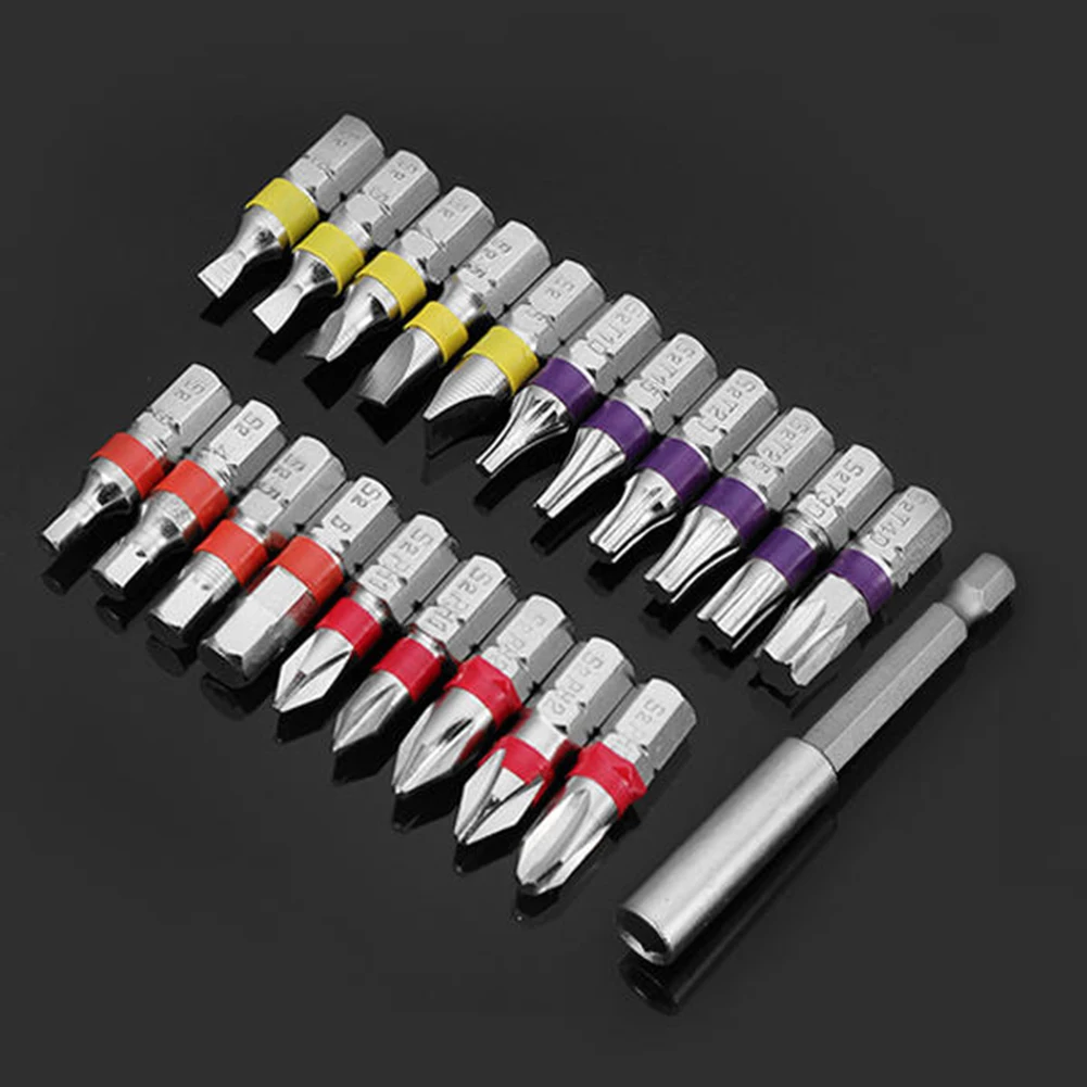 

21 шт. Биты для отвертки с шестигранным хвостовиком и адаптером для шатуна коробка для хранения PH головка с цветовым кодом с магнитным держат...