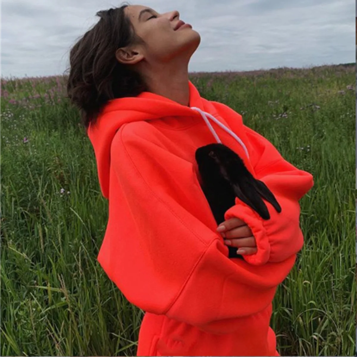 

2021 Fashion Hoodies Fluorescent Color Short Sexy Loose Sweatshirt Casual Sweatshirt Clothes Women Sweatpants Set Female Hoodie