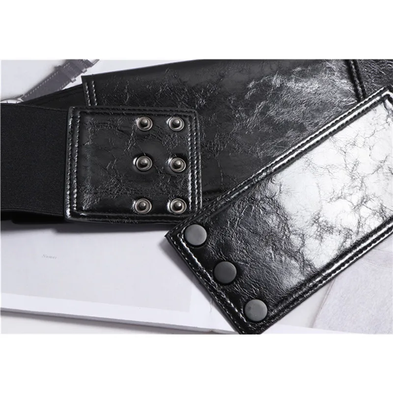 New Women Elastic Wide Belt Black Stretch PU Leather Waist Belt for Dress Corset Cinch Waistband DIY Three Dimensional Slim Belt