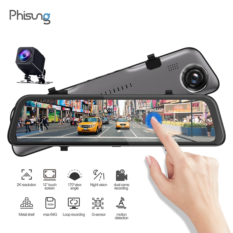 Зеркальный видеорегистратор Phisung 11 66 дюйма 2K 2560P + 1080P двойной объектив переднего и