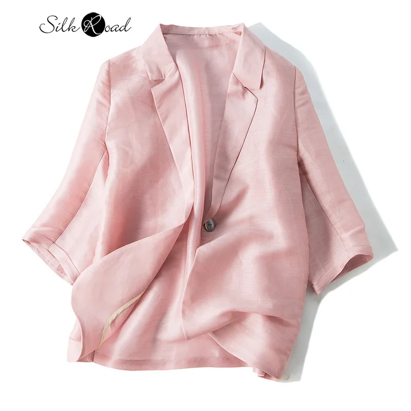 Silviye Silk Solid Color Small Suit Jacket Female Silk Fashion Thin Western Style Casual Suit Autumn 2020 Fashion New Style