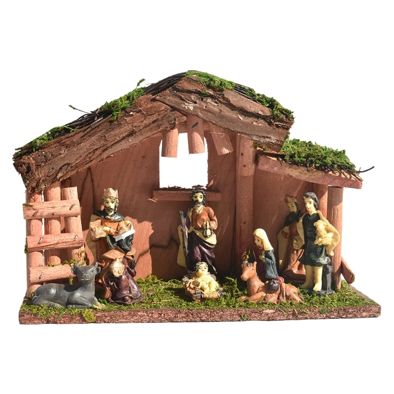 

Miniature Nativity Scene Statue Christmas Baby Jesus Crib Figurine Resin Craft Ornament Religious Christian Church Catholic Gift
