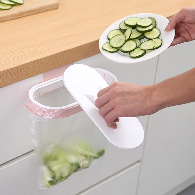 

1pc Portable Plastic Garbage Hanging Bag holder Kitchen Trash Storage Rack Scouring Pad Dry Shelf Kitchen Organzier With lid