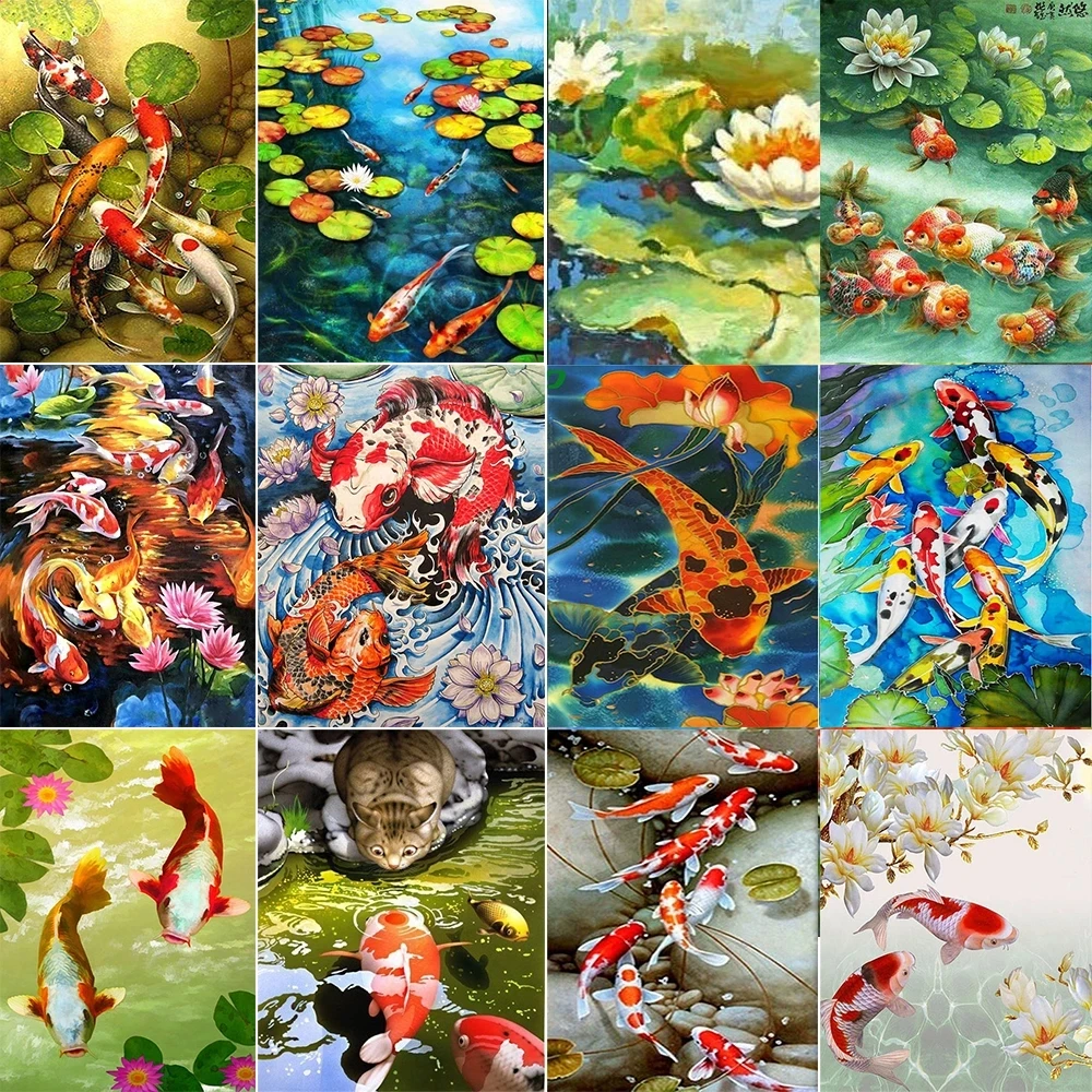 

Koi Diamond Embroidery Prints Chinese Style Scenery 5D Diy Diamond Painting Modern Home Decoration Good Lucy Wall Art Pictures