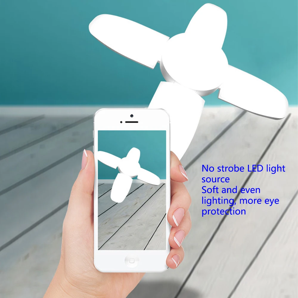 LED Garage Light Foldable 60W E27 Bulb 4 Fan Blades Deformable Ceiling Lighting 3000K/6500K AC85-260V for Workshop Warehouse | Лампы и