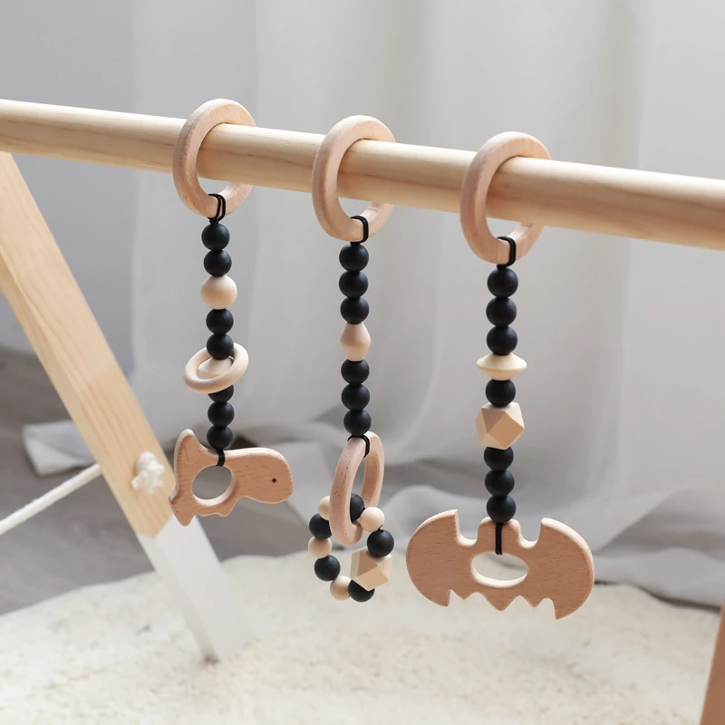 Baby Rattles Mobile Crib Stroller Toys Pram Decoration Handmade Hanging Beech Wood Animals Pendant Wooden Products 3pcs/set | Игрушки и