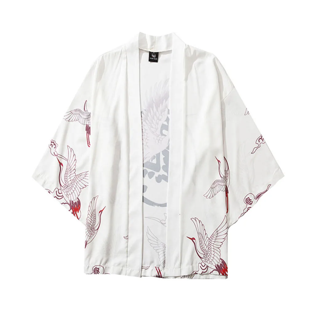 Летнее мужское кимоно рубашка размера плюс японское кардиган с рисунком рыбы