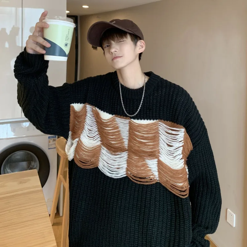 

SYUHGFA Men's Clothing Sweater 2022 Winter Loose All-match Vintage Oversize Couples Kintted Sweater Round Collar Pullover