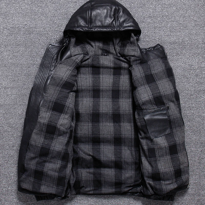 

Cowhide White Winter Duck Down Jacket Men High Quality Real Leather Thick Warm Hooded Down Coat Brand Business Casual Outerwear