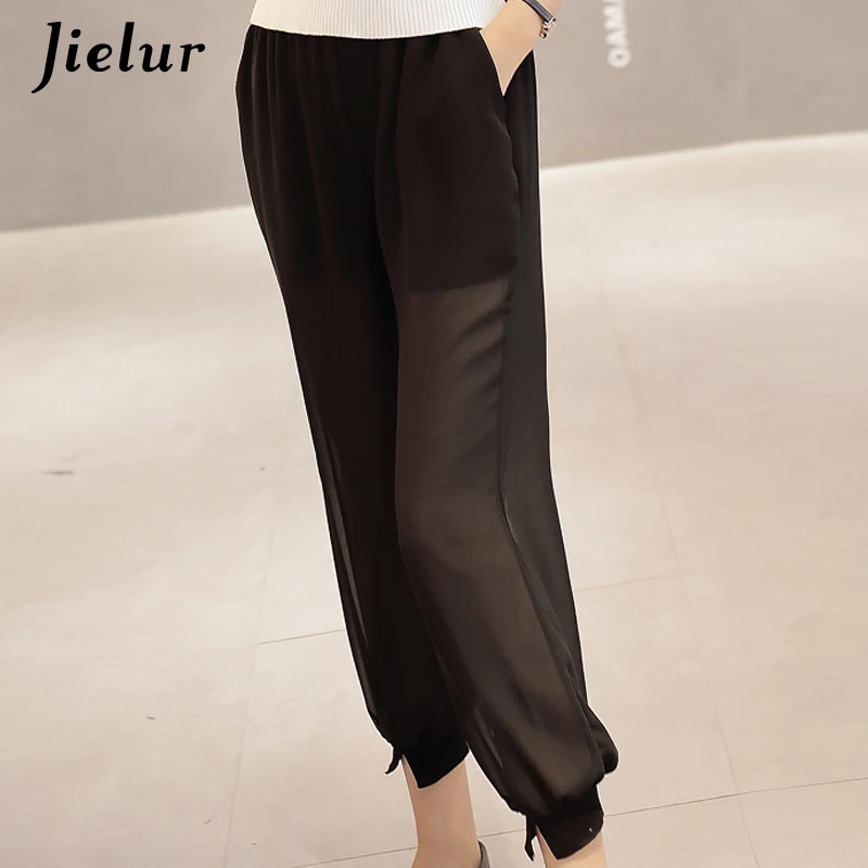 Летние шифоновые сетчатые лоскутные шаровары Jielur женские корейские узкие брюки