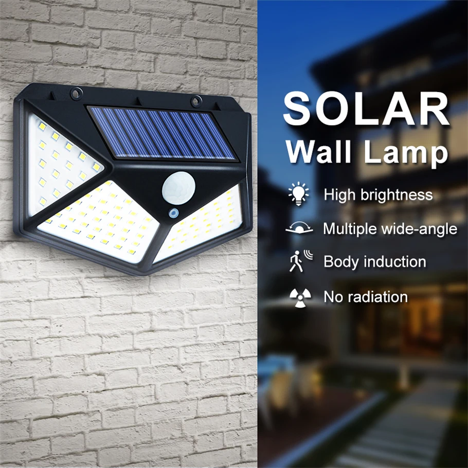 

100/114 LED Solar Light Outdoor Waterproof Solar Powered Lamp PIR Motion Sensor Street Light for Garden Decoration 3 Modes
