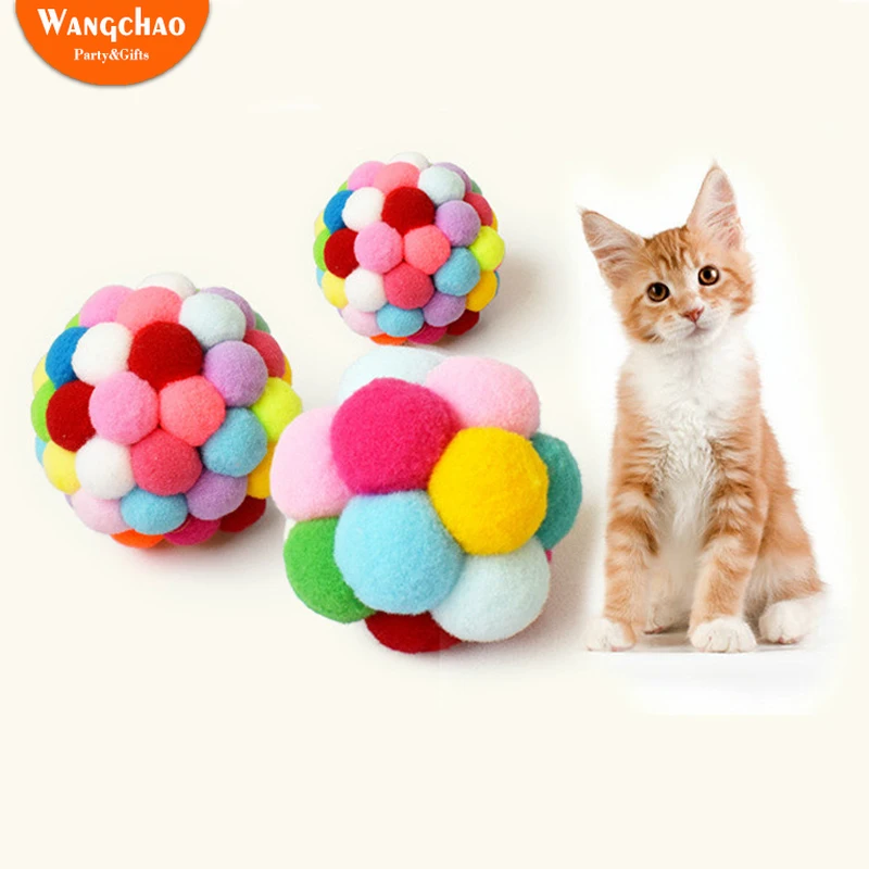 Игрушка для домашних животных, кошка, красочный упругий мяч ручной работы, Интерактивная игрушка, кошка, плюшевая игрушка для кошек, набор и...