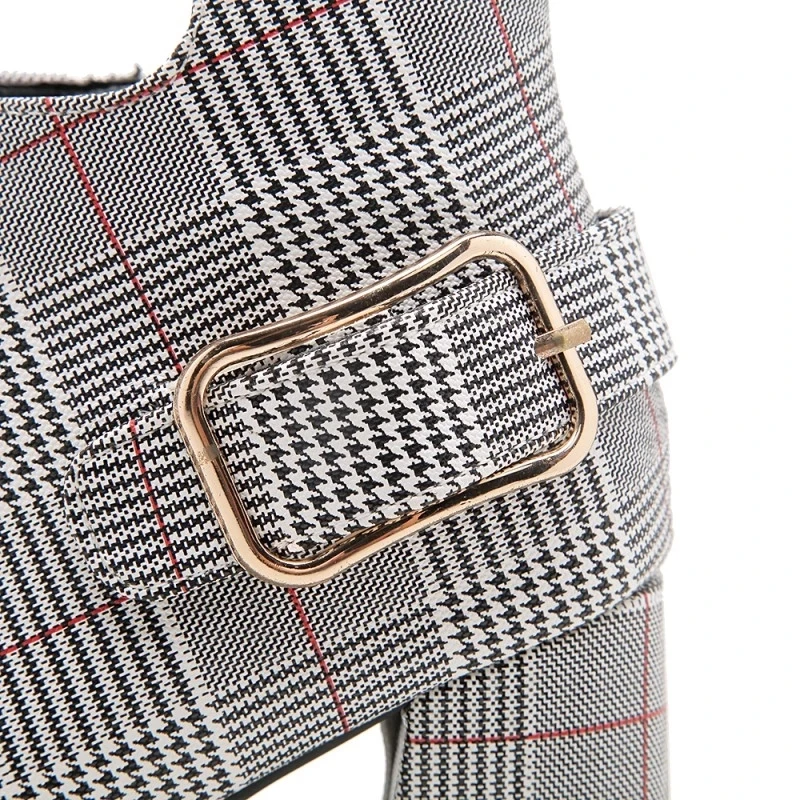 

Plus Size 11-16 boots women shoes ankle boots for women ladies boots Checked striped belt buckle
