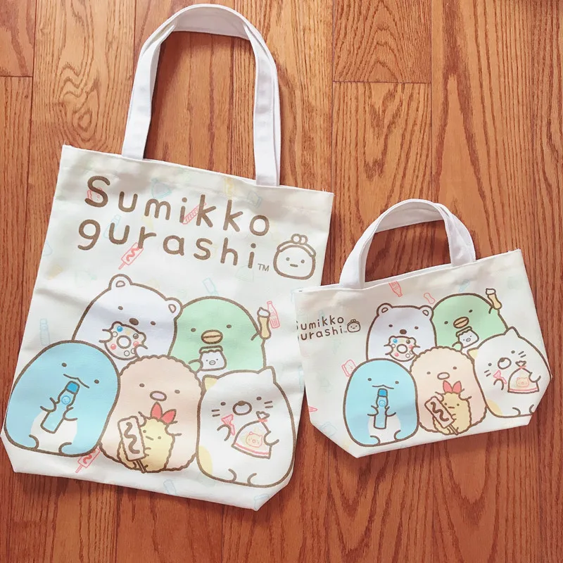 

New Sumikko Gurashi Fashion Portable Lunch Box Bag Girls Cute Storage Handbag Student Cartoon Canvas Shopping Shoulder Tote Bags