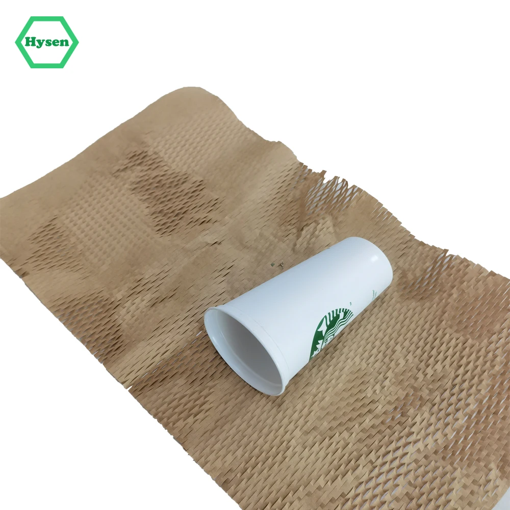 

Hysen On Sale 50cm*10m Wood Color Biodegradable Paper Material Paper for Wrapping Cups Honeycomb Cushioning Wrap Roll