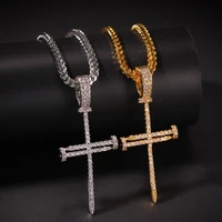 new hip hop fashion stainless steel cross necklace golden cubic zirconia pendant party jewelry anniversary gift