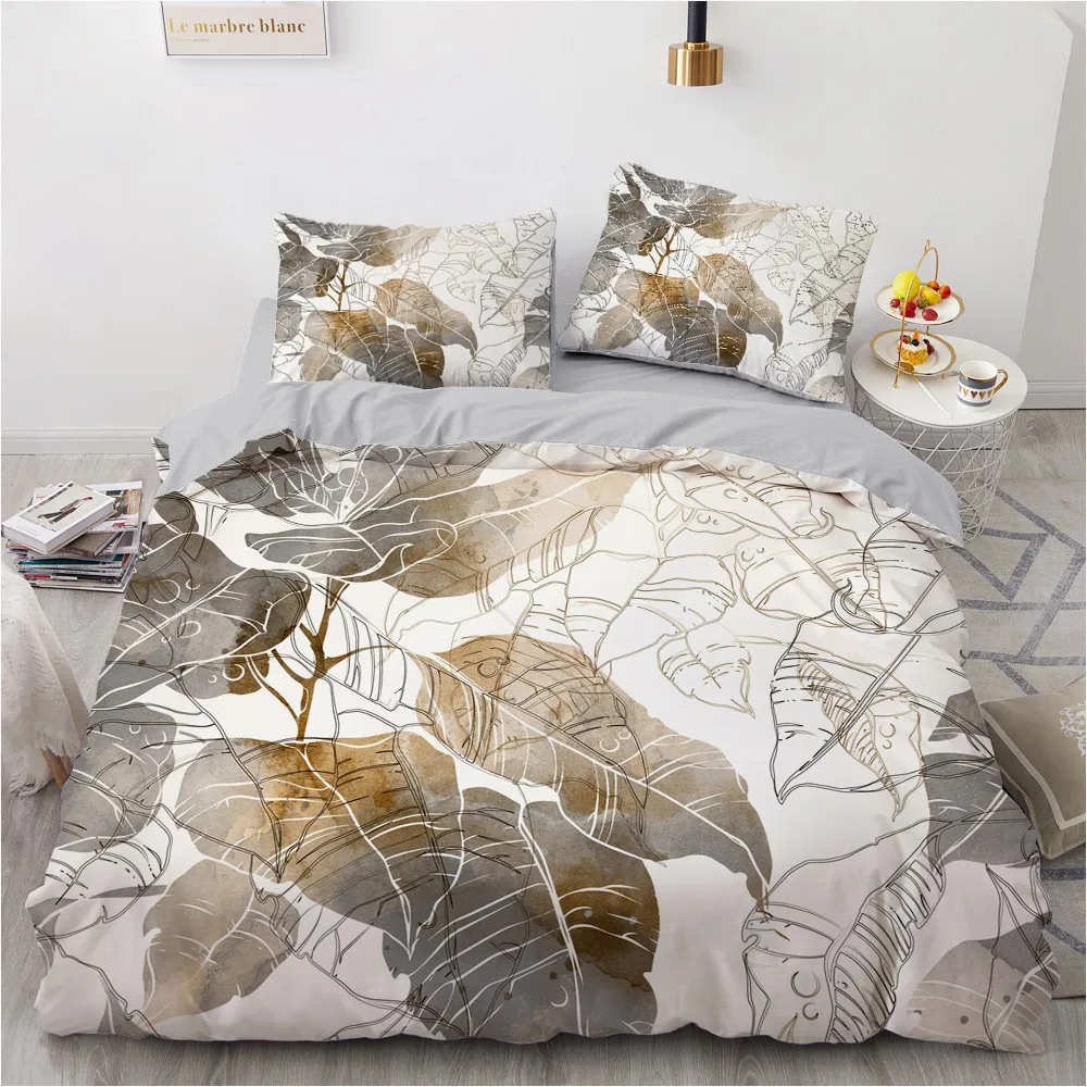 

3D Plant Bedclothes Custom Design Gray Duvet Cover Sets Vintage Comforther Cases Pillow Covers Single King Queen Full Twin Size