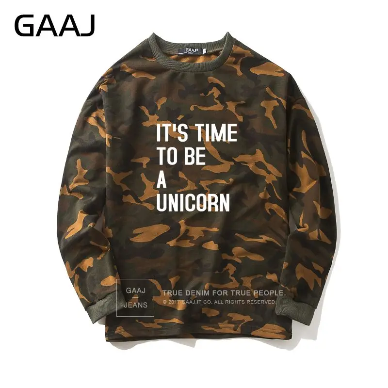 

GAAJ "It's Time to Be A " Print Letter Camouflage Sweatshirt Men Women Sweatshirt Camo Clothes Jacket Hip Hop Casual