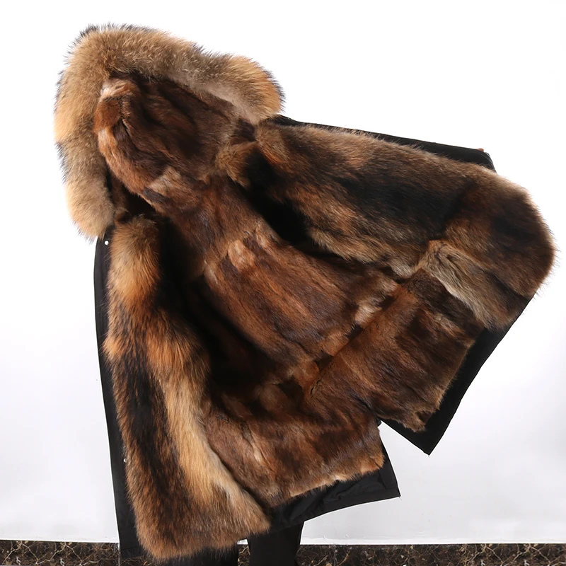 

Women Luxury Long Natural Raccoon Fur Collar Mink Rabbit Fur Lining Coat 2020 New Detachable Hooded Parka Jacket