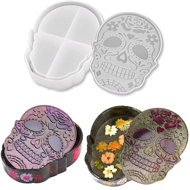 Death Day Trinket Box Silicone Mold Halloween Gothic Container Mold Candy Box Resin Art Supplies Silicone Mold for Resin Making