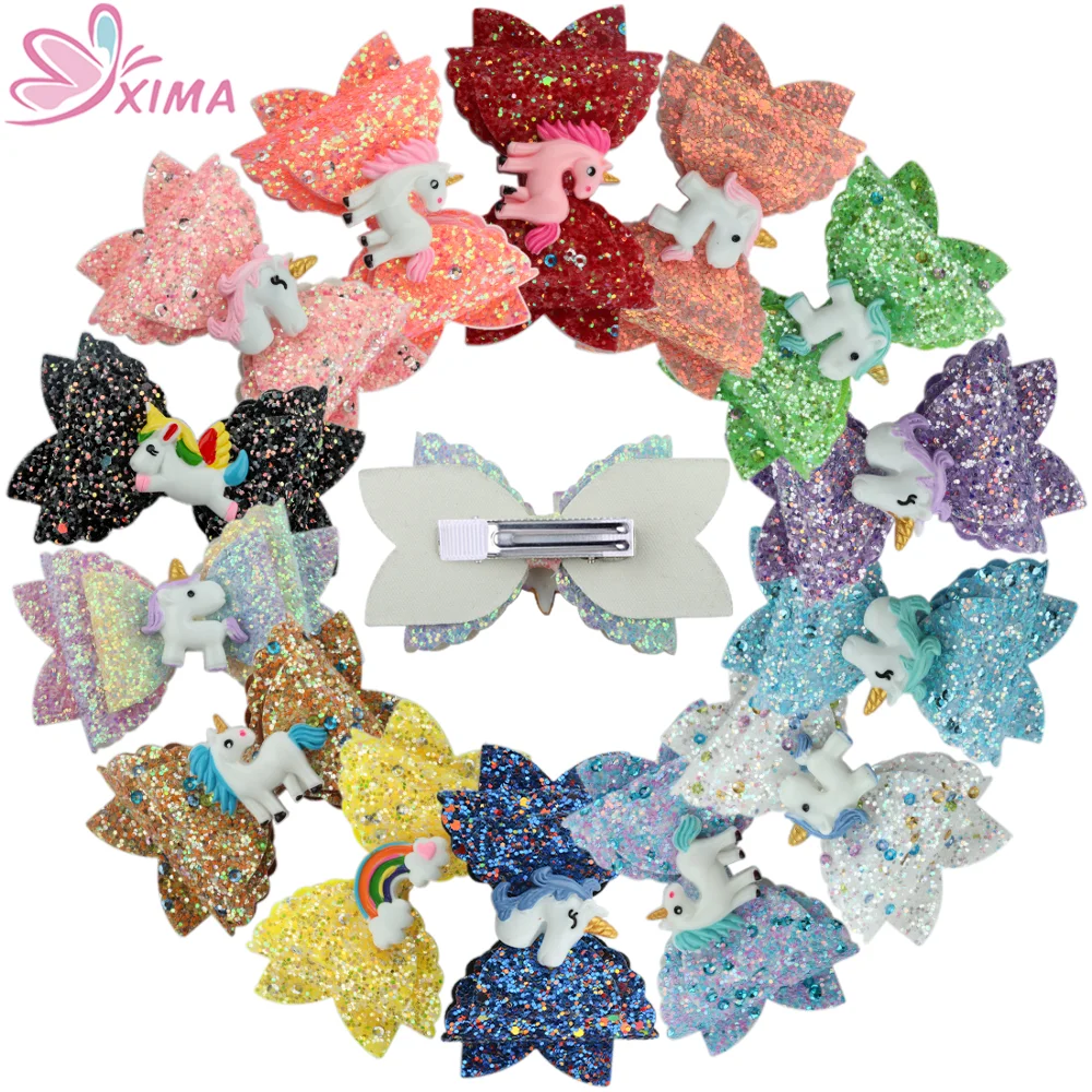 XIMA 14 шт./лот 3 5 ''блестящие банты для волос с заколками девочек вечерние