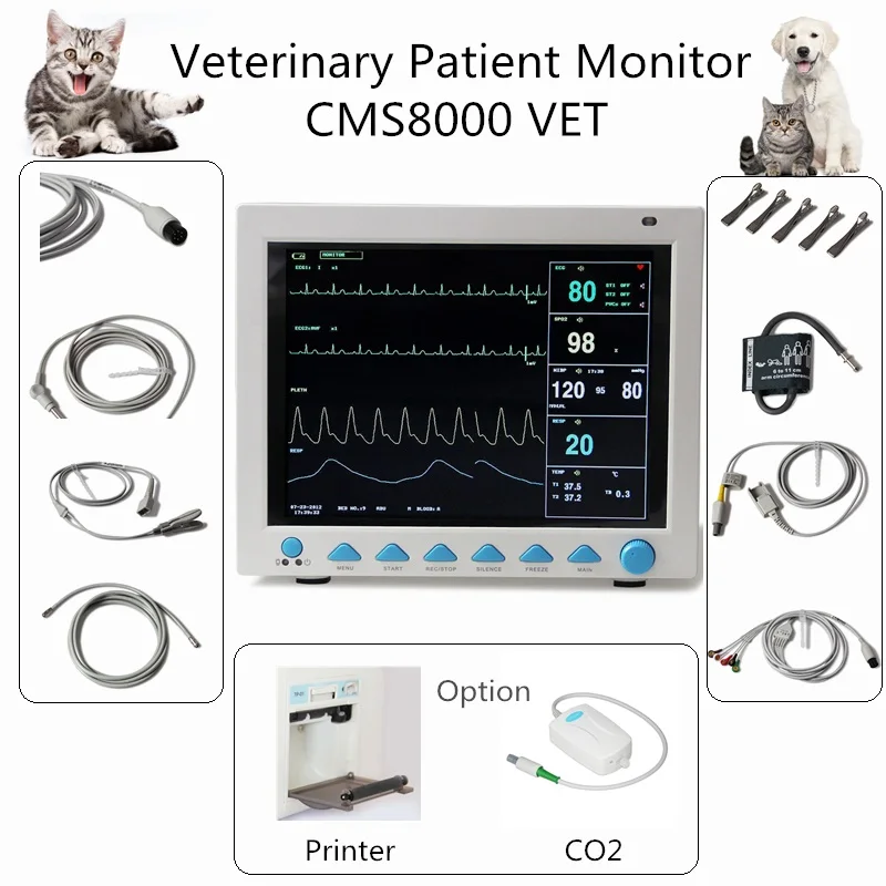Фельдшерский Монитор пациента CMS8000 VET 6 параметров жизненные знаки ECG NIBP SPO2 RESP TEMP PR