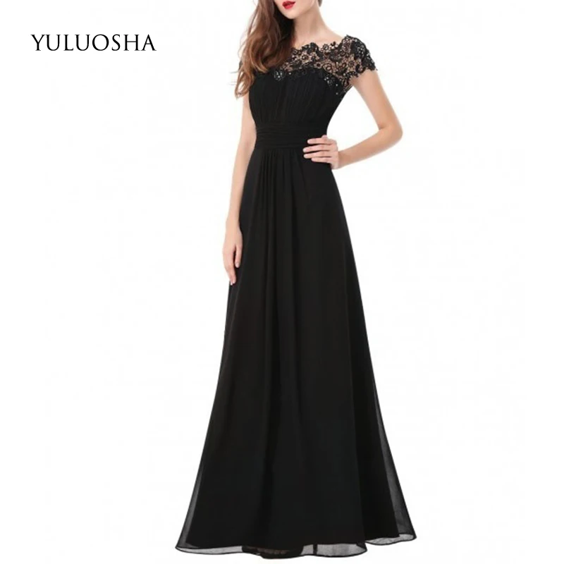 Женское кружевное платье YULUOSHA Длинное Элегантное Вечернее Платье с круглым