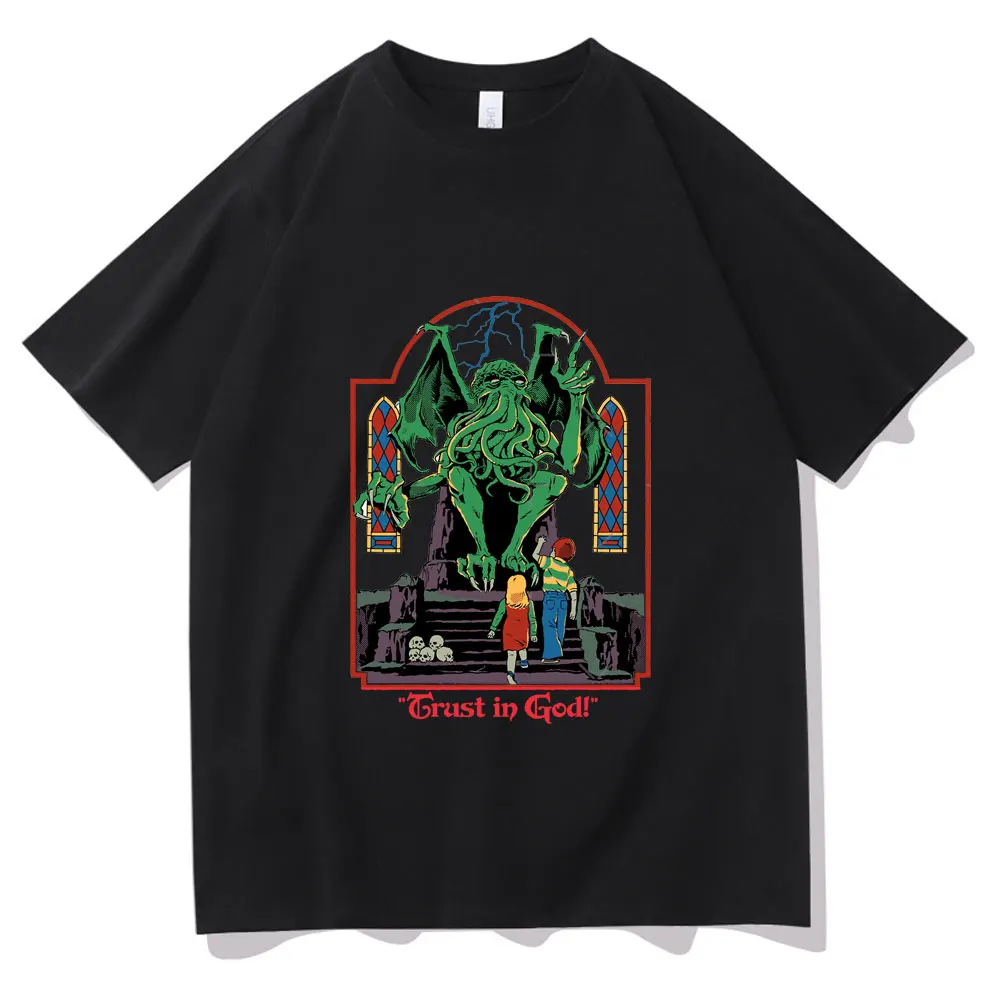 

Мужская Повседневная футболка Trust In футболка Бога с коротким рукавом, Мужская ужасная ретро-футболка на Хэллоуин Lovecraft, замыкаемая футболка ...