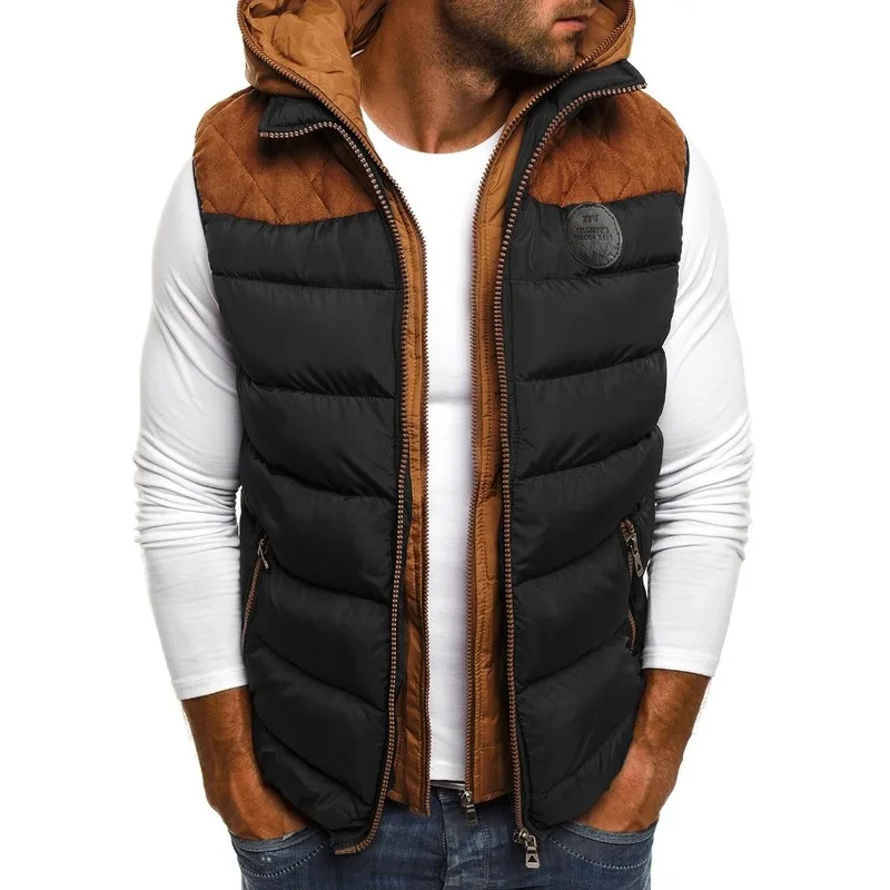 

ZOGAA Winter Men Jacket Vest Warm Cotton Sleeveless Hooded Parkas Jacket Casual Waistcoat Vest Zipper Patchwork Coat Jacket Vest