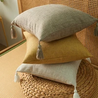 solid plain linen cotton pillow cover with tassels yellow beige home decor cushion cover 45x45cm pillow case sofa throw pillow