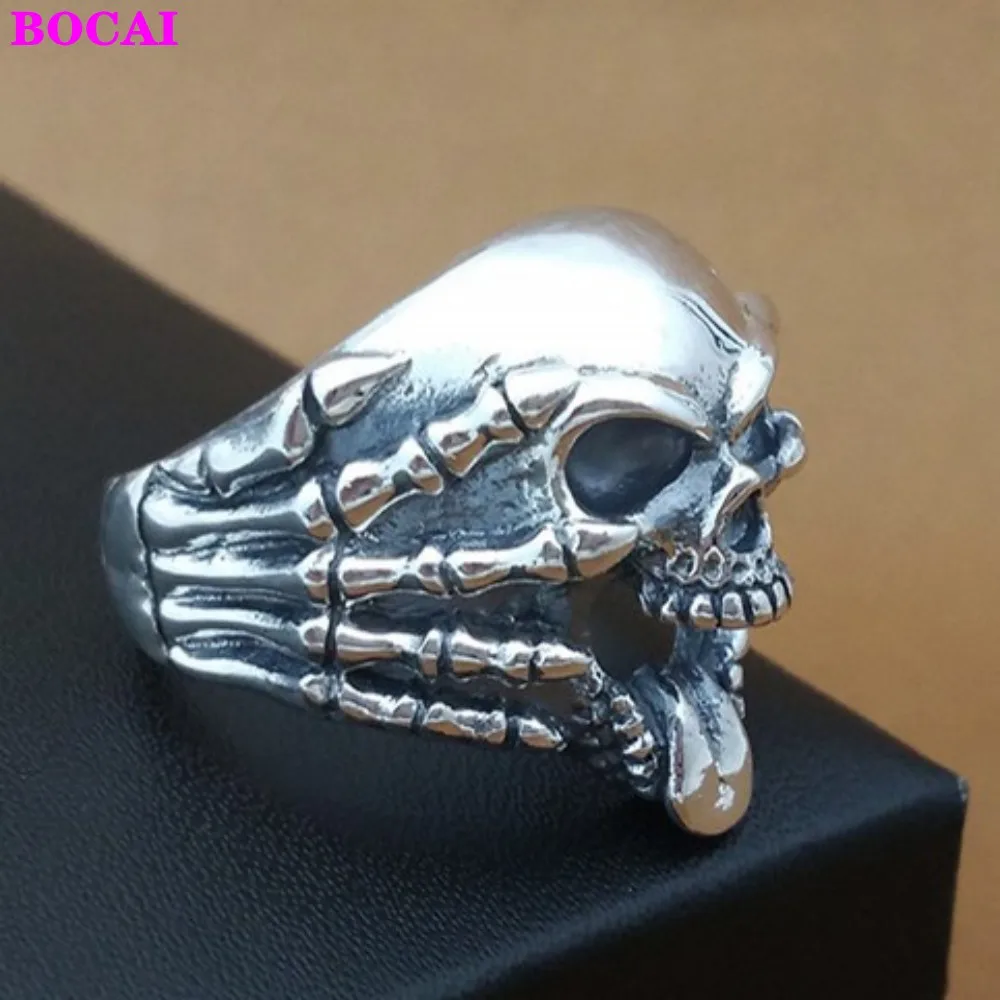 S925 Оригинальное кольцо из тайского серебра мужское с монетами черепом |