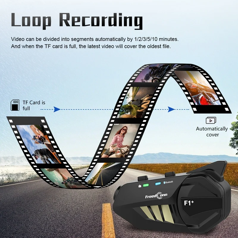 

FreedConn Wireless WiFi Bluetooth Recorder 1080P Motorcycle Helmet Bluetooth Headset Intercom 1080P Camera Video Record