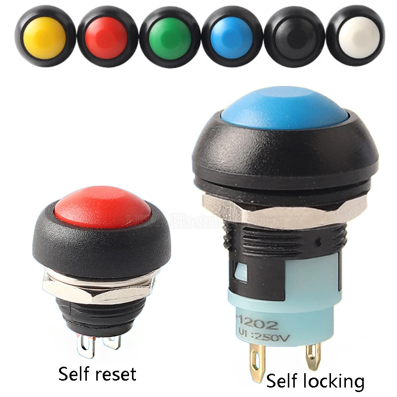 

10Pcs PBS-33b 12mm Round Waterproof Momentary / Self Locking Push Button Switch Black/Red/Green/Yellow/Blue
