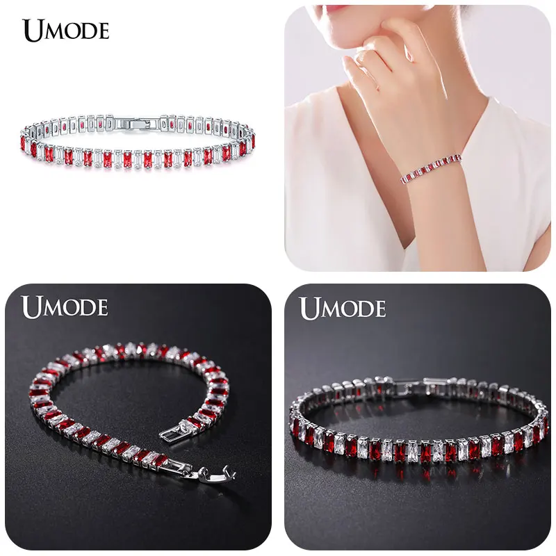 UMODE винтажный браслет Теннисный браслет для пары Femme мужские браслеты подарки на день рождения сестры Женские ювелирные аксессуары UB0181 - Окраска металла: Clear Red