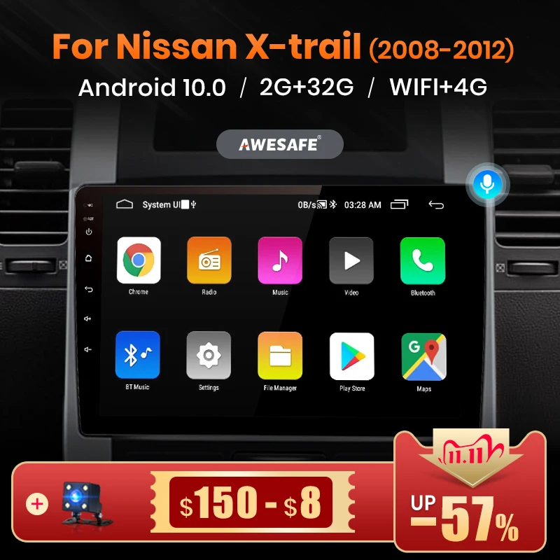 Автомагнитола AWESAFE PX9 4G Android 6 0 мультимедийный видеоплеер для Nissan X trail t31 2007 2013 GPS No