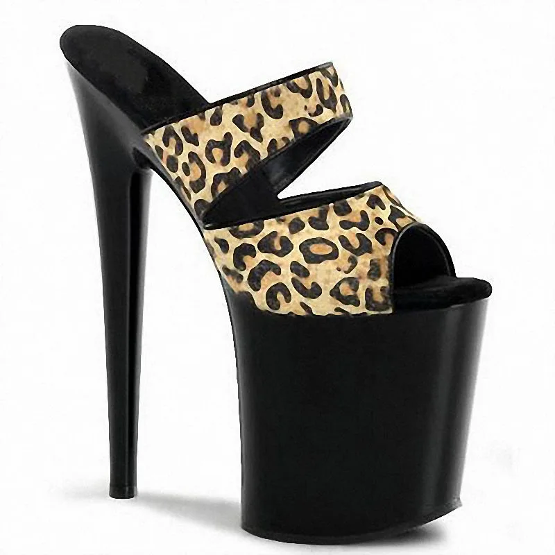 Black Baking Paint Open Toe Trend Slippers 8 Inches Women Sexy Fetish High Stripper Heels Platform 20CM Cross Dressing Show New