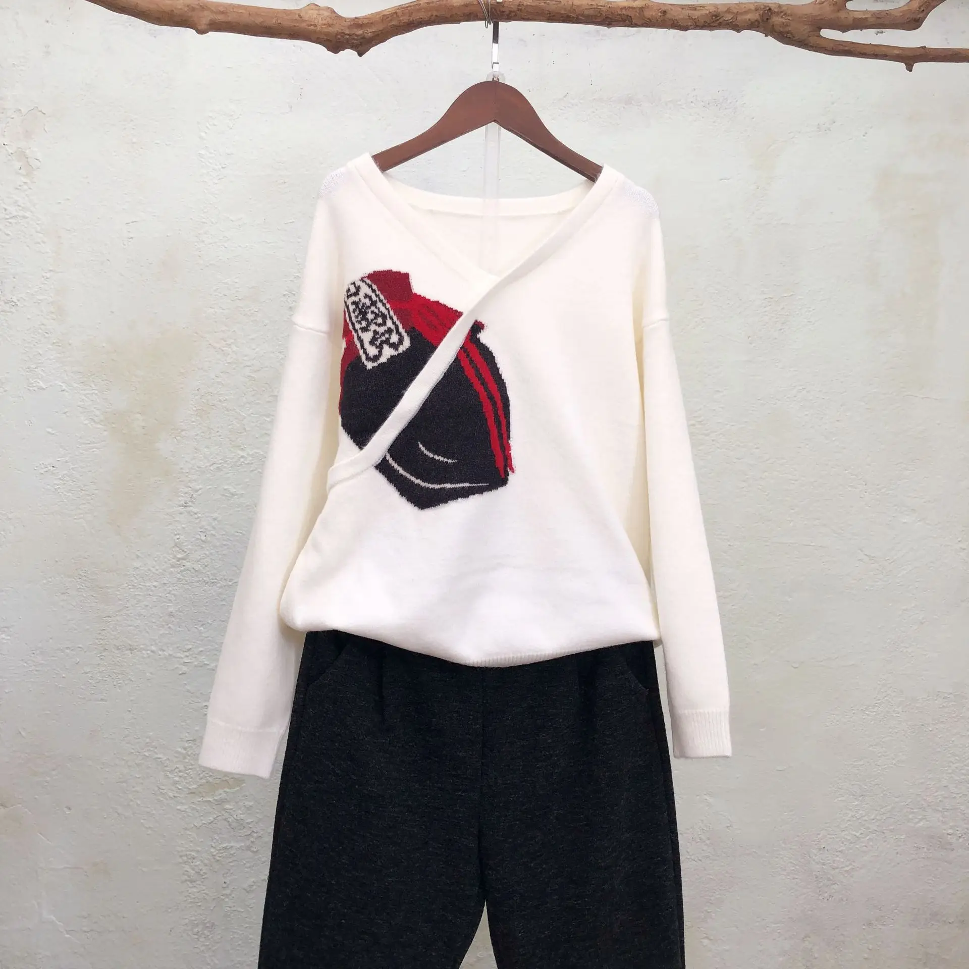 Китайский ветер ретро v образным вырезом рубашка Осень Зима Одежда Han Sen Отдел