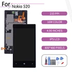 Оригинальный ЖК-дисплей для Nokia Lumia 520, дигитайзер сенсорного экрана в сборе для Nokia 520, дисплей с рамкой для замены N521, RM-914, M-917