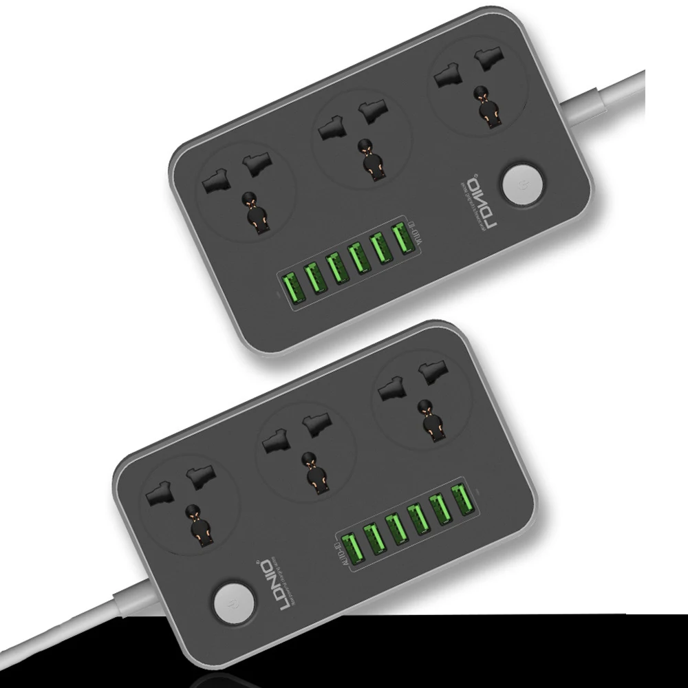 LDNIO Мощность прокладка переключатель кабелем 2м универсальных розеток 6 USB 3